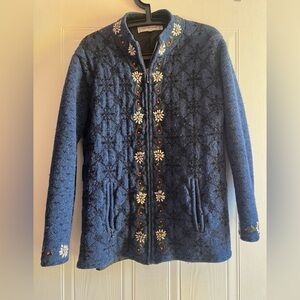 Simons Blue Embroidered Pure new wool Jacket. L